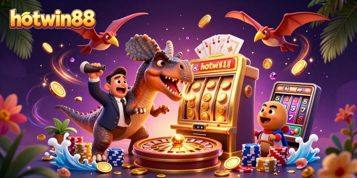 hotwin88 showcases a pachycephalosaurus headbutting a slot machine for big wins.