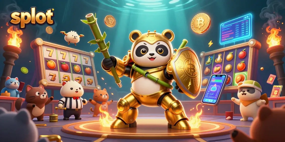 Putaran slot menarik dengan panda emas dan simbol buah, menyenangkan untuk pemain kasino.