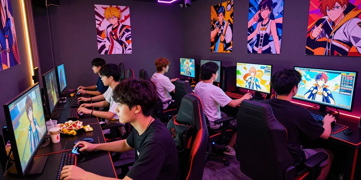 Multiplayer gaming scene featuring diverse players enjoying a gay ecchi game, with vibrant visuals and dynamic interaction.