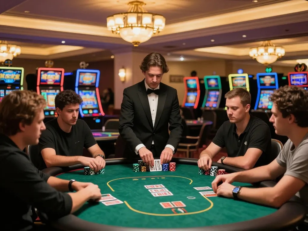 Players strategizing at a poker table during an exciting game at 88aa casino.