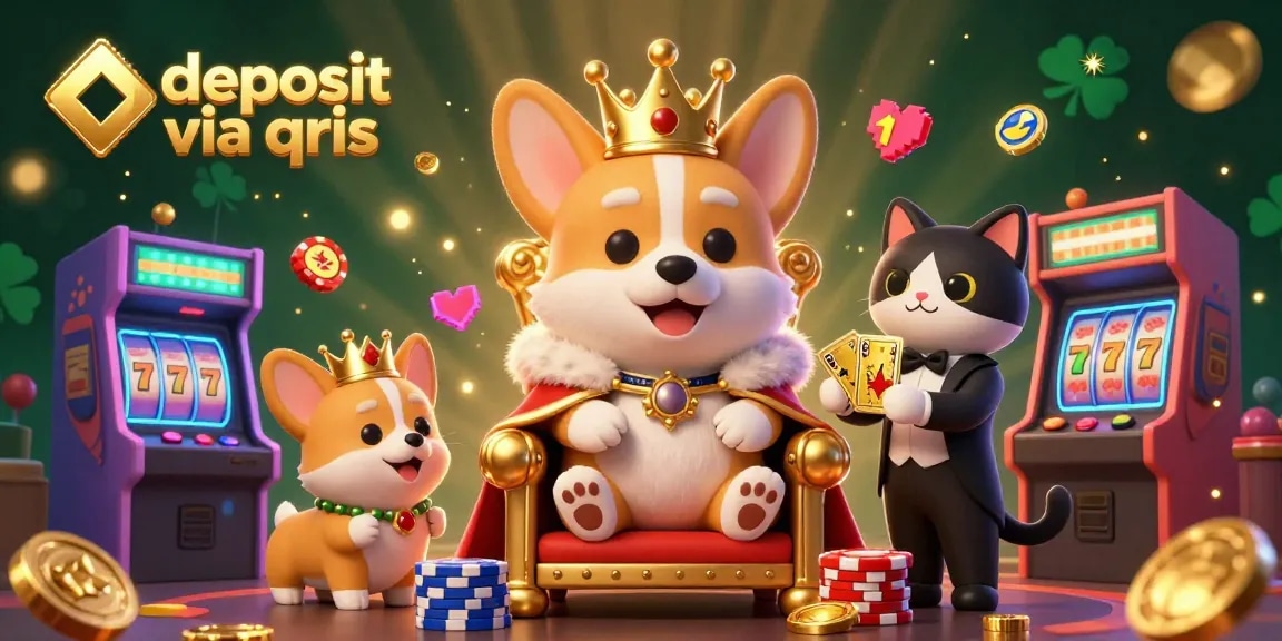 Engage with the thrilling slot experience through deposit via qris in this vibrant 3D casino illustration.