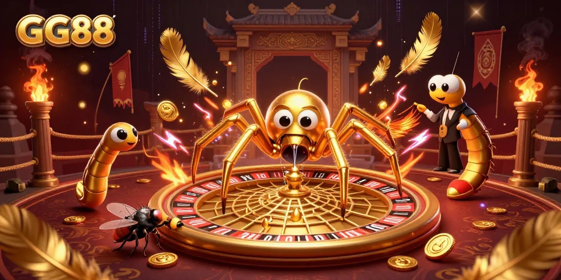 Experience thrilling gameplay at GG88 with a golden web of chances, vibrant with gambling elements.