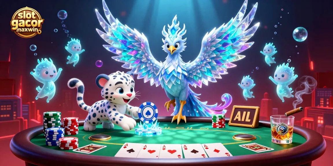 Engage with slot gacor maxwin in a vibrant casino scene featuring magical characters and poker elements.
