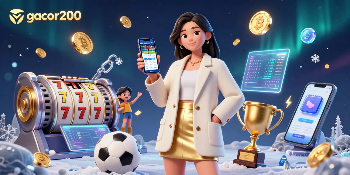 Experience the excitement of gacor200 with vibrant slot reels and sports betting elements.