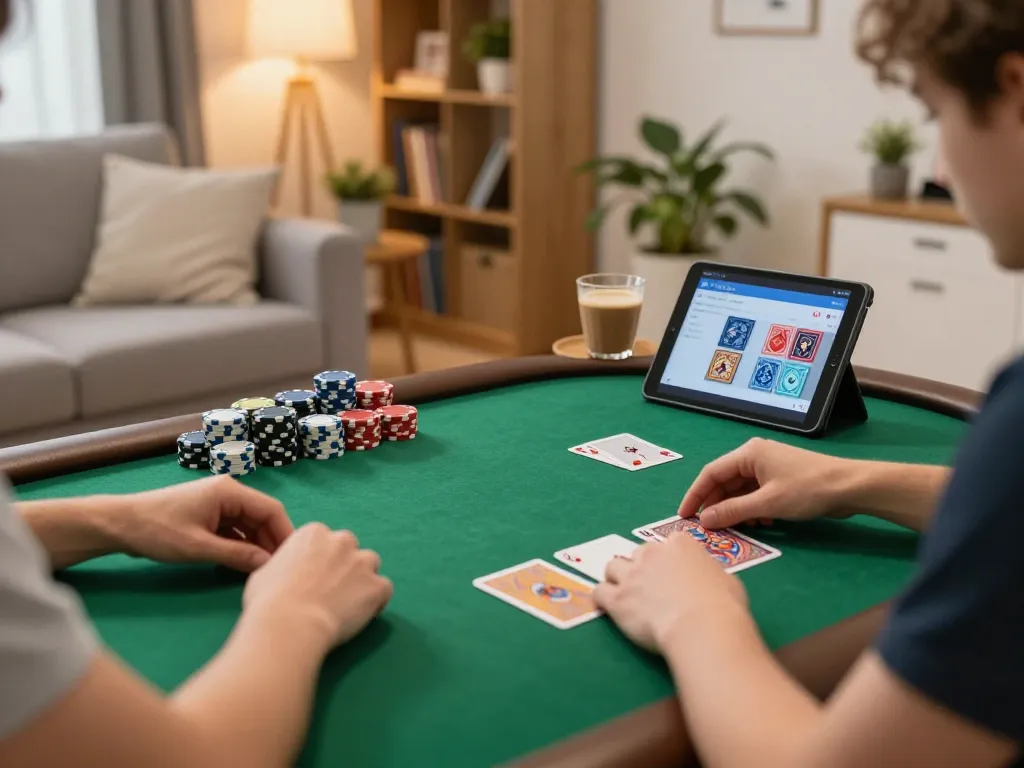 Engaging online poker gameplay at home with a tablet using kuwinfi for a vibrant gaming experience