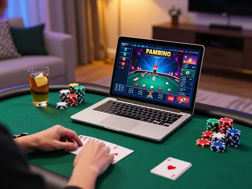 Engaging online gaming scene with LGOGOAL poker setup featuring vibrant digital interface and colorful chips.