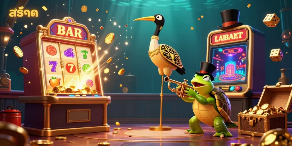 Enjoy thrilling สล็อต gameplay with vibrant characters and dynamic slot elements in a festive gaming scene.