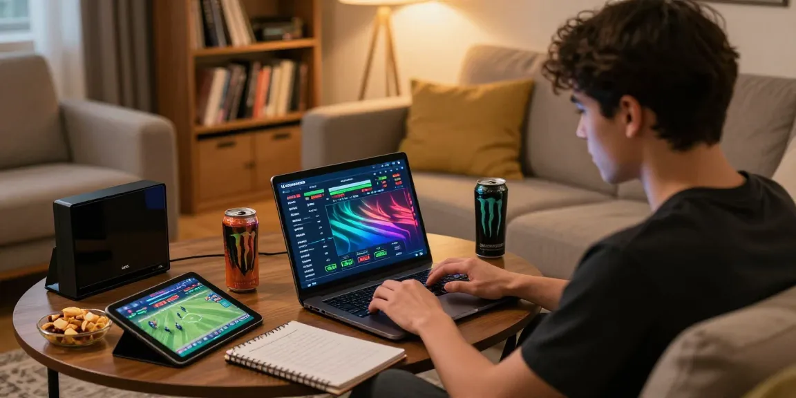 Engaged online betting experience with unsurtoto interface in a cozy home.