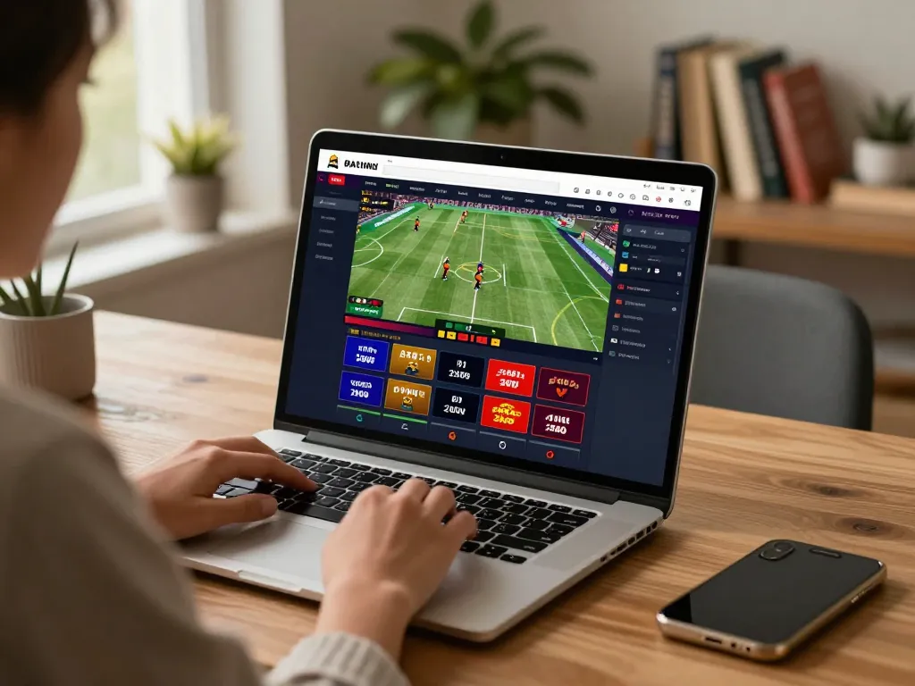 Engaging scene of a user on God55 managing bets on a laptop while enjoying the excitement of casino games and live sports events.