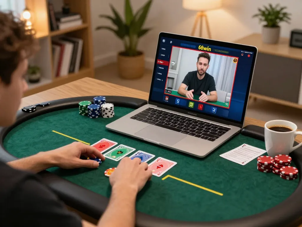Players engaging in online poker at 68win, showcasing a vibrant table and strategic gameplay in action.