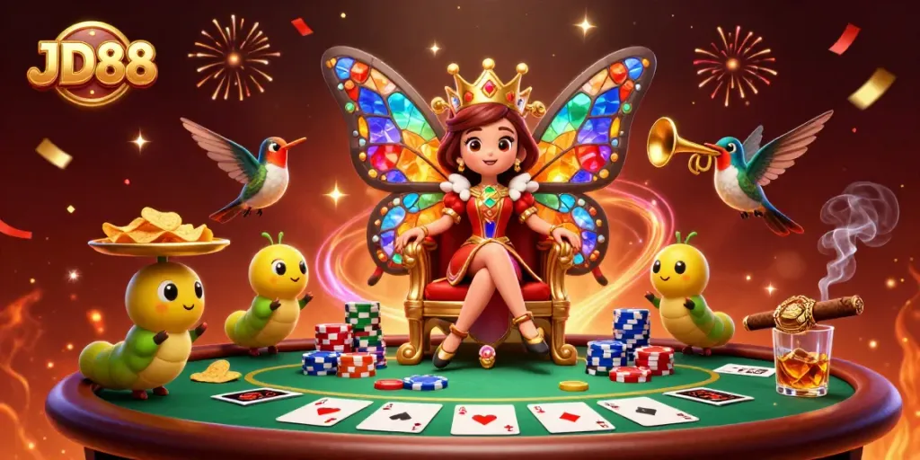 Experience thrilling gambling adventures at JD88 with a vibrant casino illustration.