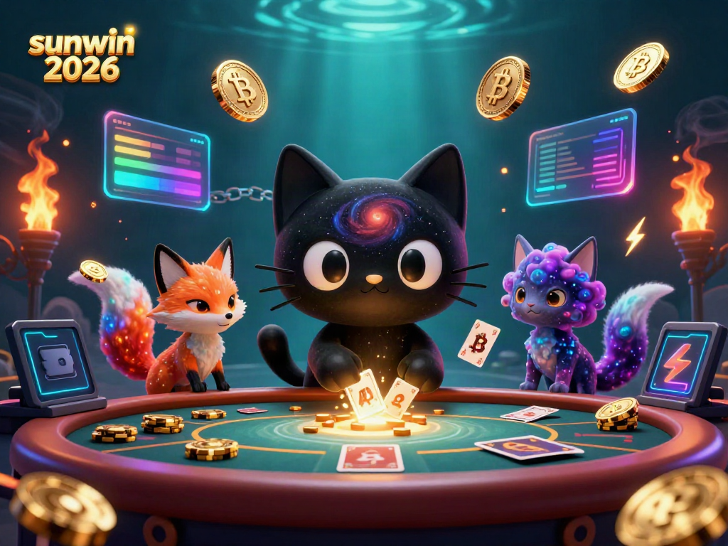 Experience thrilling gaming with sunwin 2026 as a black hole cat and nebula fox capture a cosmic casino.