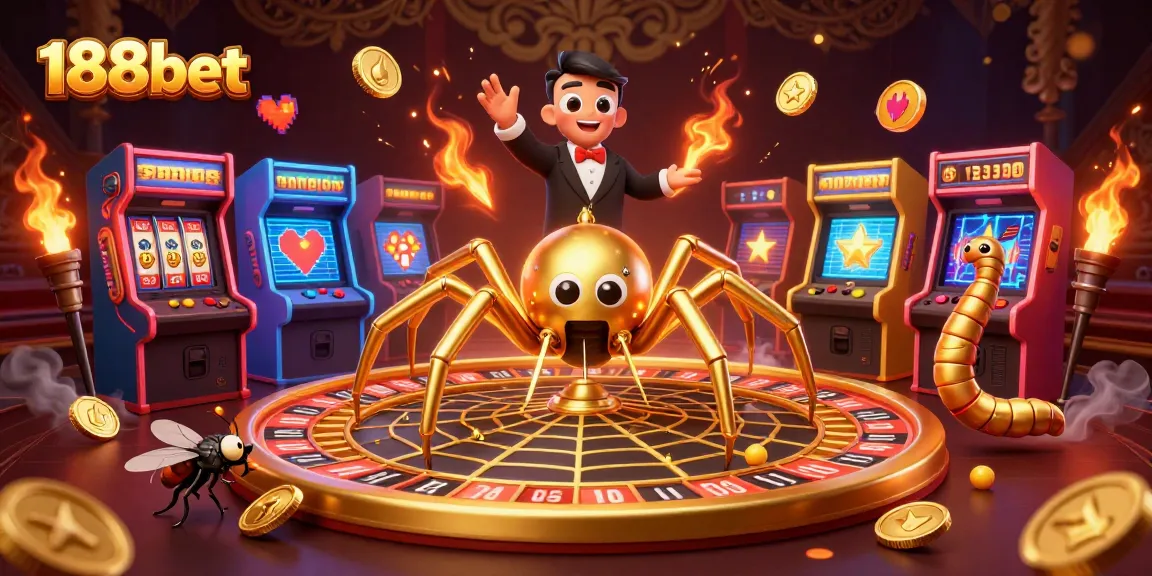 Engage with 188bet as the golden spider spins a roulette wheel web, showcasing an interactive casino scene.