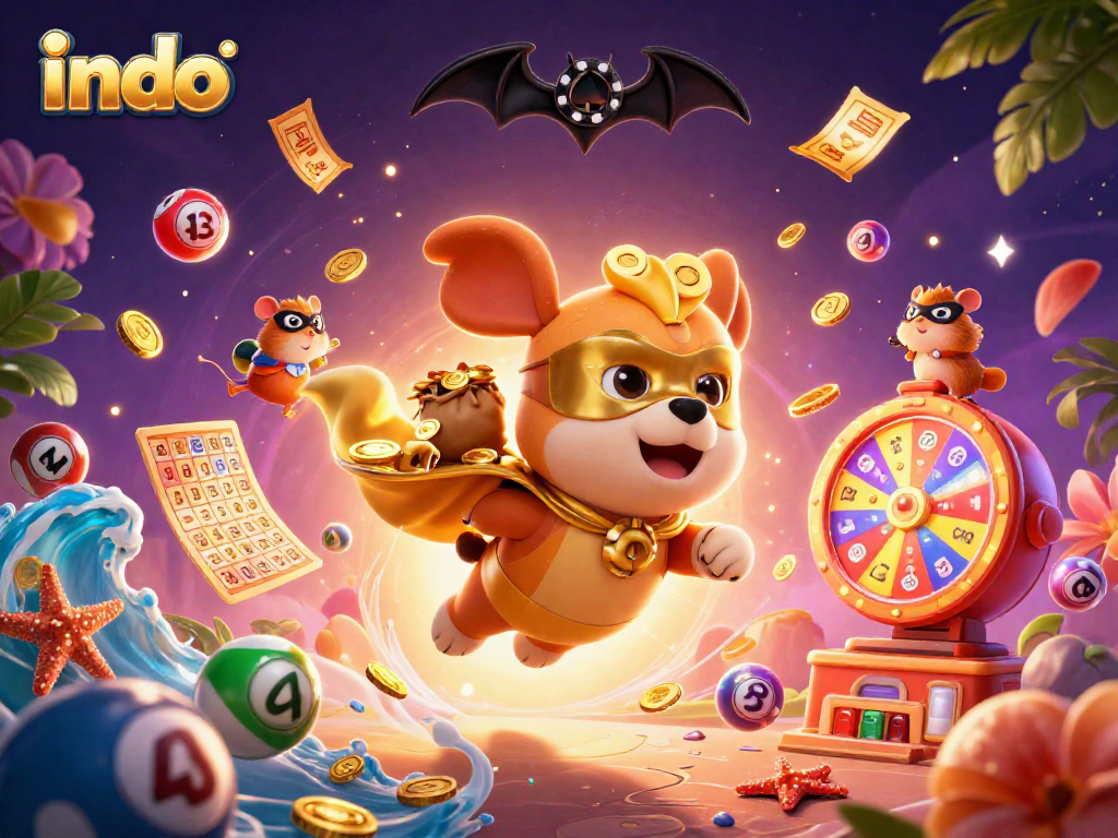 Engage with indo's vibrant gaming world, featuring a superhero dog and dynamic casino elements.