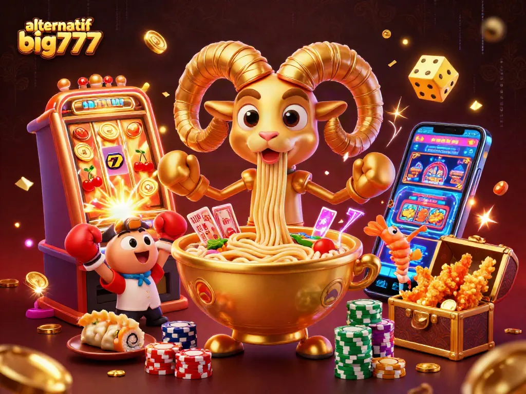 Experience the excitement of alternatif big777 with vibrant gaming characters and dynamic casino elements.