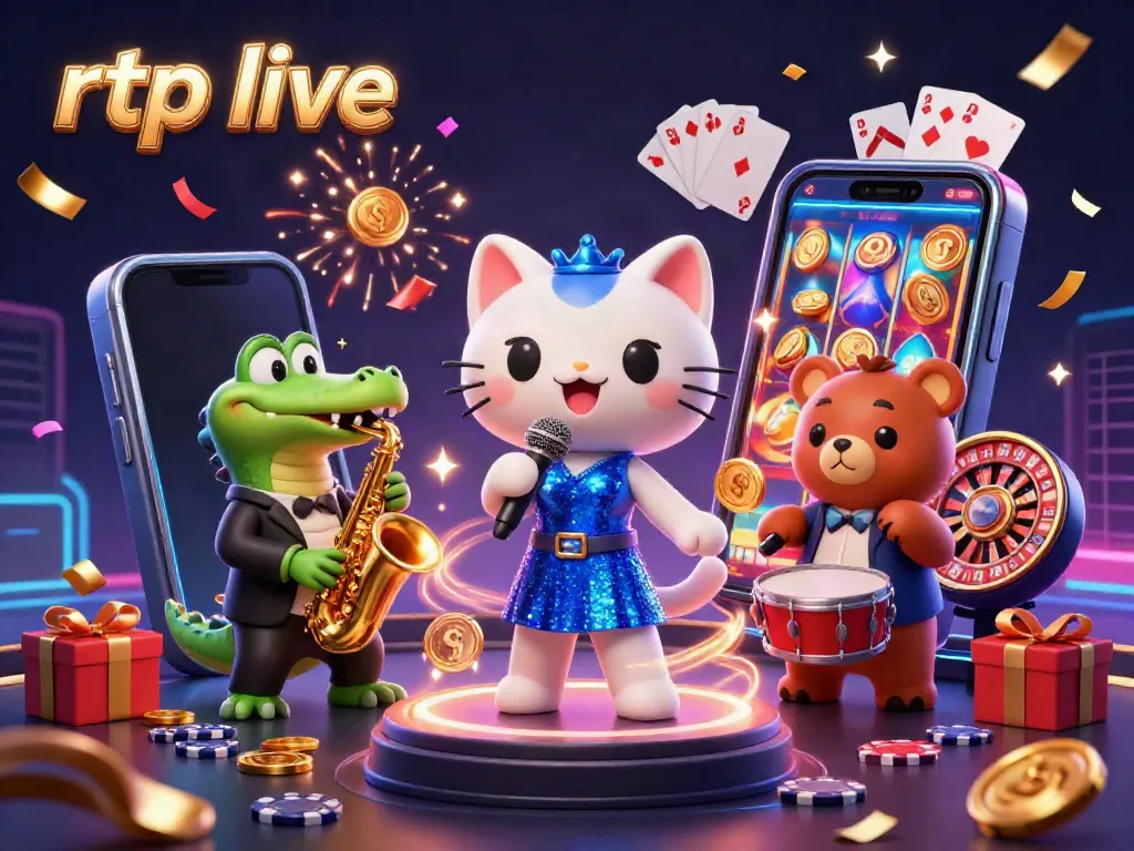 Experience the thrill of rtp live as a jazzy cat, crocodile, and bear play in a vibrant casino.