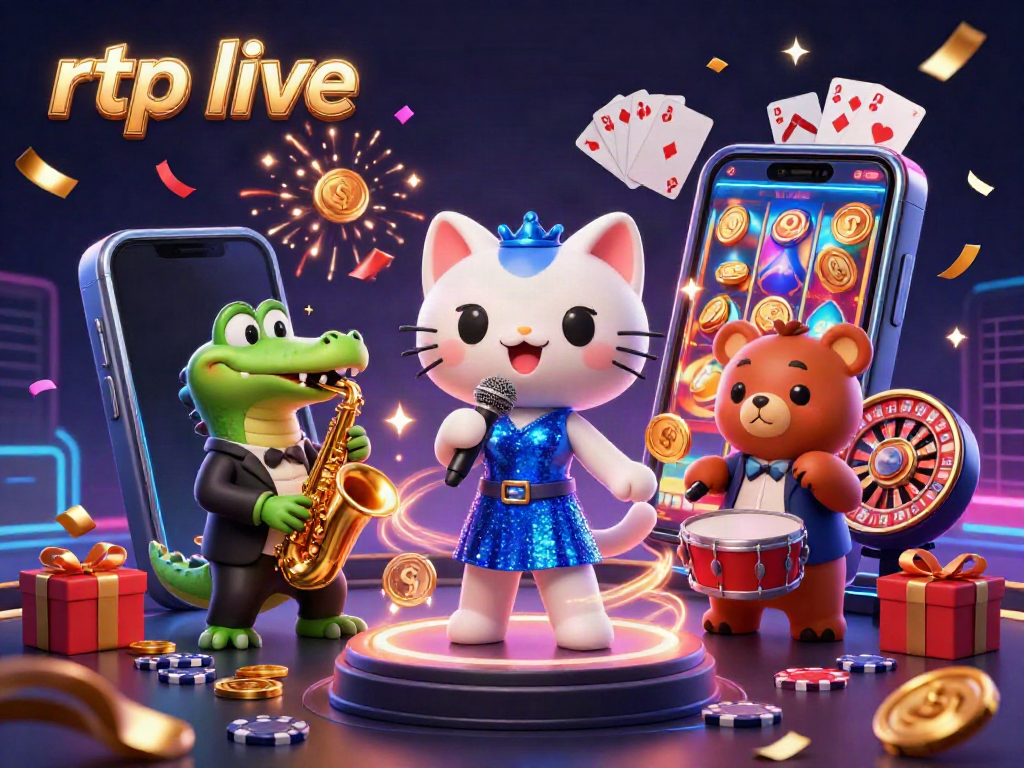 Experience the thrill of rtp live as a jazzy cat, crocodile, and bear play in a vibrant casino.