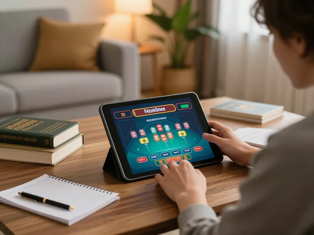 Engaged player focusing on cm88 online casino gaming with live dealer interface in cozy environment