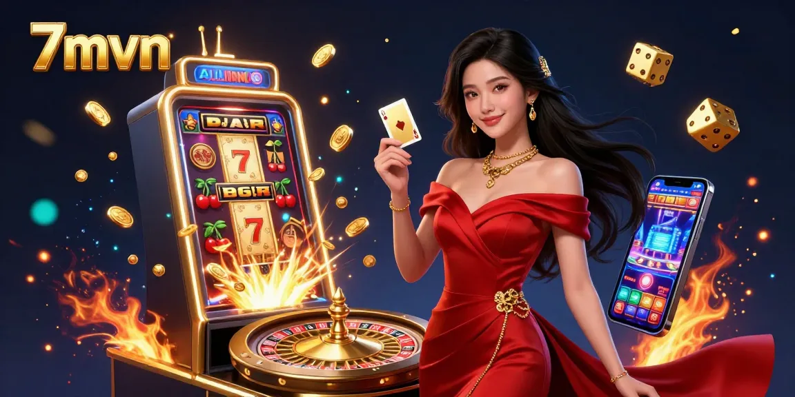 Experience exhilarating wins with 7mvn as a beautiful Asian woman showcases thrilling casino action.