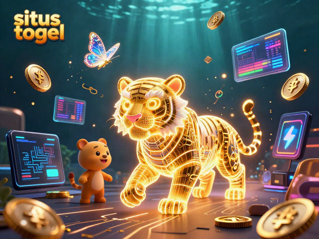 Enter the vibrant world of situs togel with a neon-wireframe tiger lighting up a digital casino landscape.