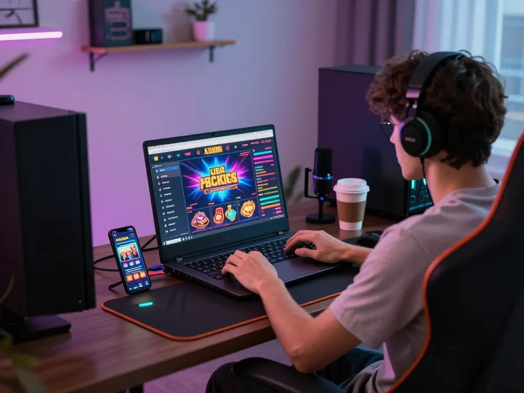 Playing exciting games at online usa casinos on a modern laptop in a stylish gaming setup