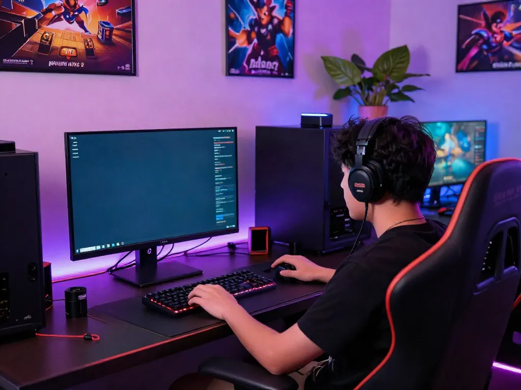 Pengguna mesinmpo bermain Mahjong Ways 2 di ruang gaming modern dengan perangkat lengkap.