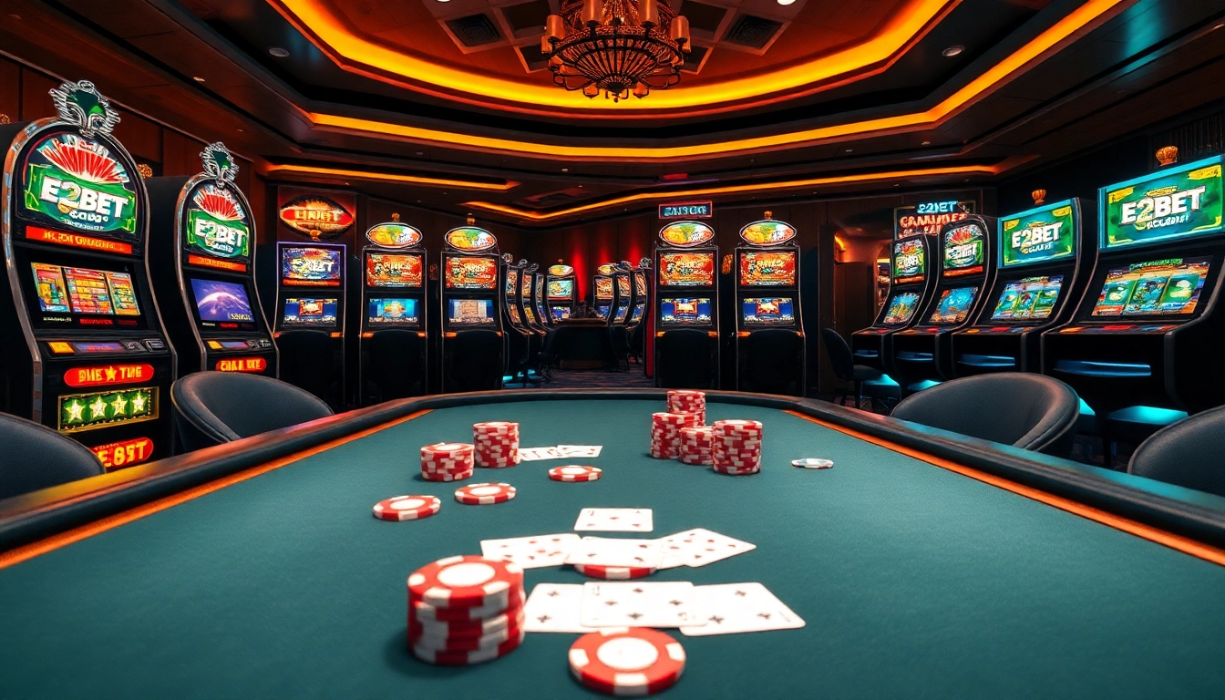 Spin and win at E2BET.com with exciting casino tables and vibrant gaming machines.
