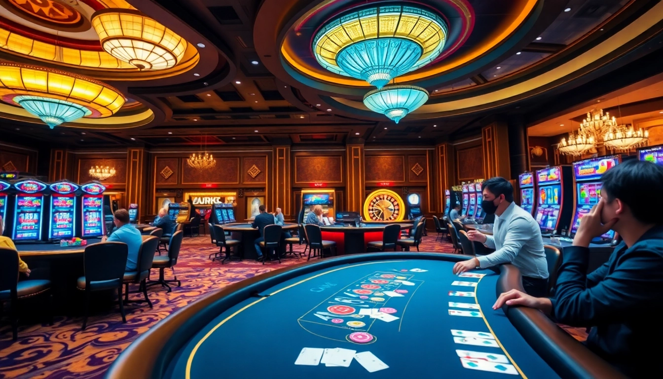 Players engaging in intense poker gameplay at DH88 casino, showcasing luxury and excitement.