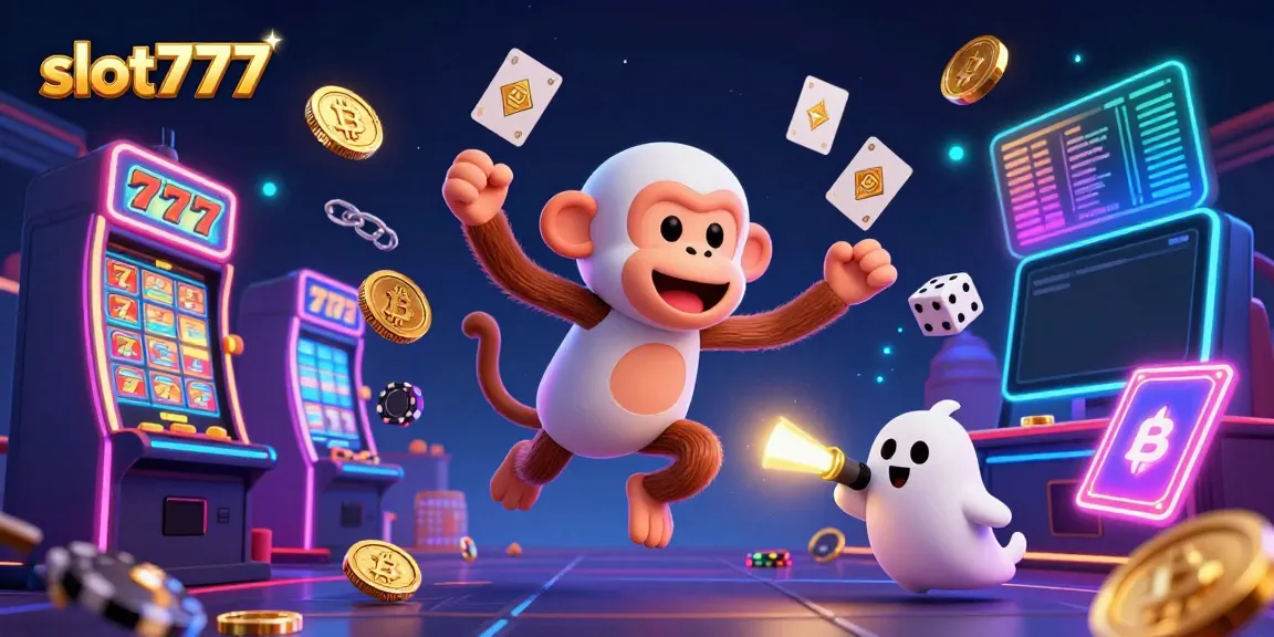 Experience excitement with slot777 as a playful monkey juggles coins in a lively casino.