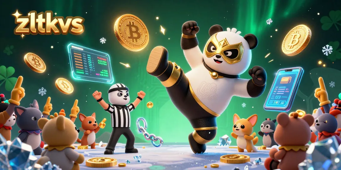 Engage with zltkvs as the panda wrestler delivers a thrilling kick amidst digital crypto excitement.