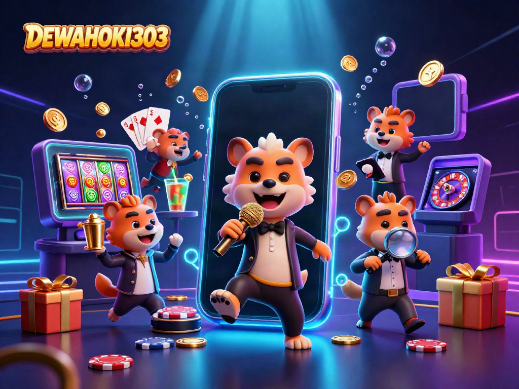 DEWAHOKI303, para hyena beraksi di kasino komedi dengan permainan slot berwarna-warni.