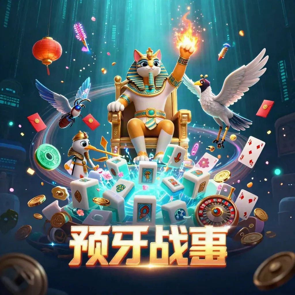 Pharaoh cat on a golden throne with ibis scribe, scarabs, and casino treasures in a neon underwater storm
