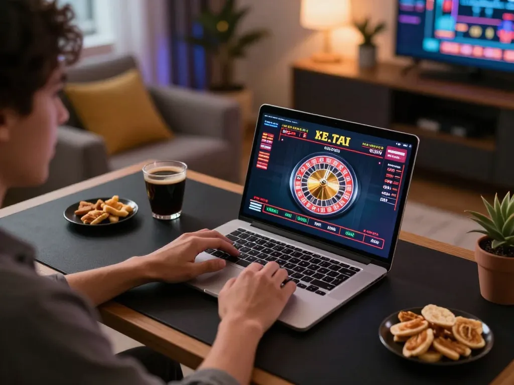 Engaging in online gaming at home with cloud-africa interface displayed on laptop, showcasing interactive gameplay.