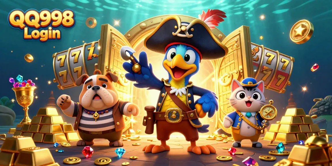 Experience thrilling gameplay with QQ998 Login in this vibrant treasure-fueled casino scene.