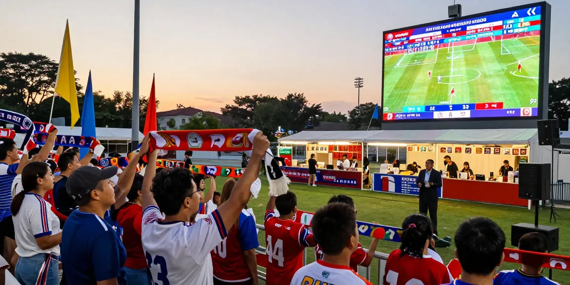 زيارة موقع كورة by enthusiastic fans cheering during a live sports event in a vibrant stadium.