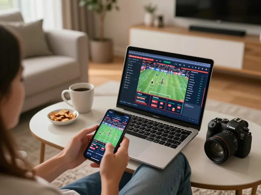 Engaging mobile gambling experience with BOTUNA555 showcasing live betting on smartphone in cozy home.