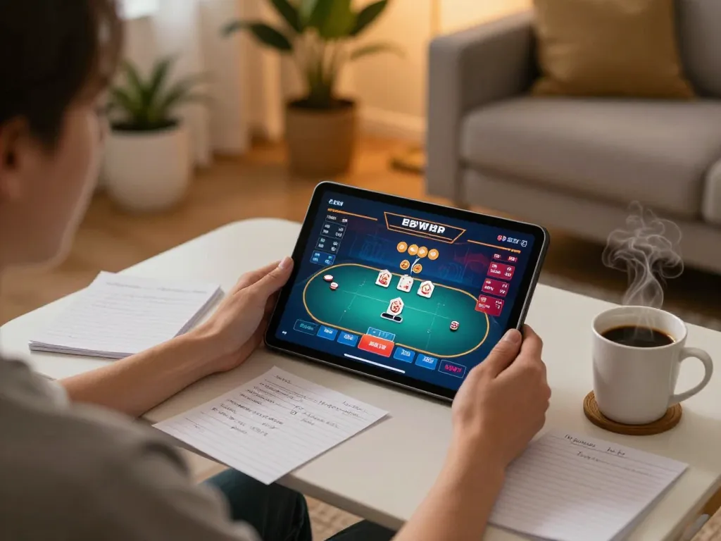 Engaging in poker strategy at home using cf68 online gaming platform on a tablet