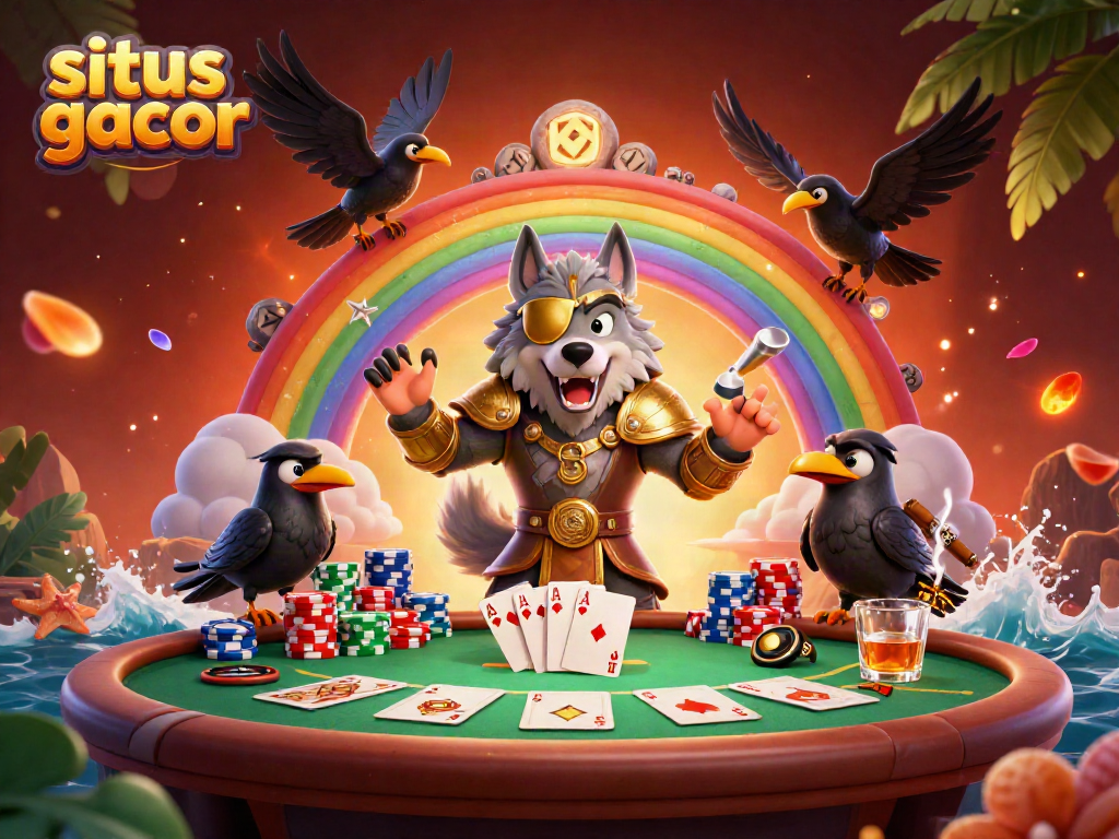 Engage with the thrilling world of situs gacor showcasing Odin and his ravens amidst vibrant casino elements.