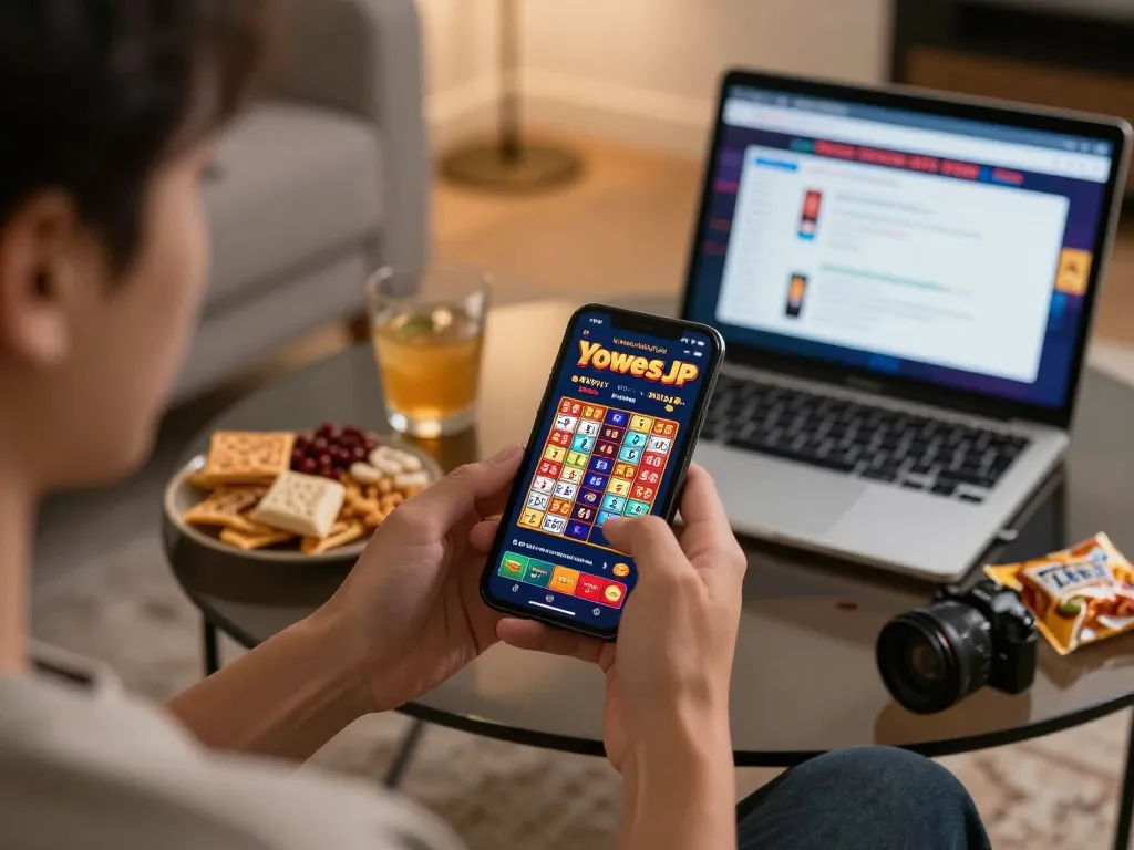 Engaging with the YowesJP app on a smartphone, enhancing the Toto Macau 4D betting experience.