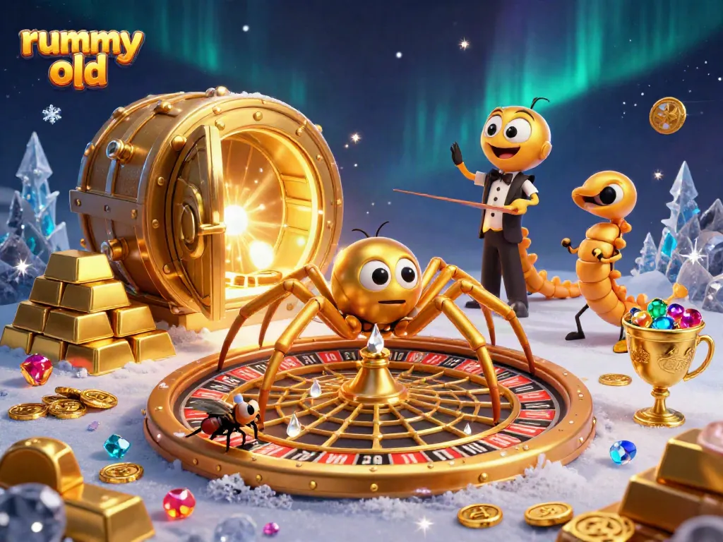 Experience the thrill of rummy old as a golden spider spins a roulette wheel web.
