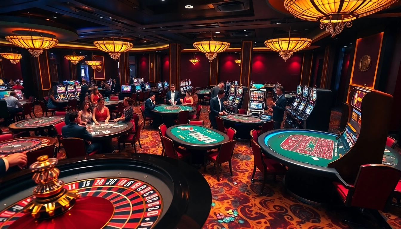 Excited players immerse in the RR 88 casino experience, surrounded by vibrant tables and slot machines.