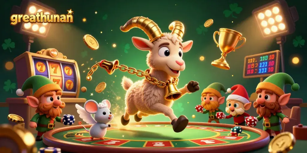 Experience thrilling gameplay at greathunan casino with festive characters in a vibrant atmosphere.