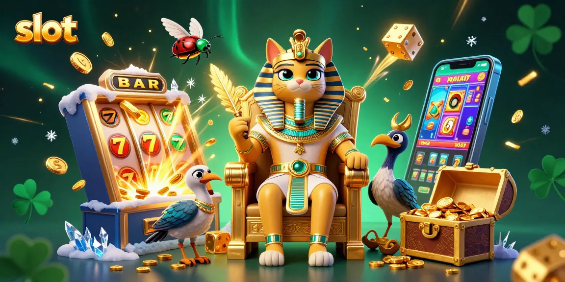 Engage with slots and jackpots alongside a regal Egyptian pharaoh cat and dynamic casino elements.
