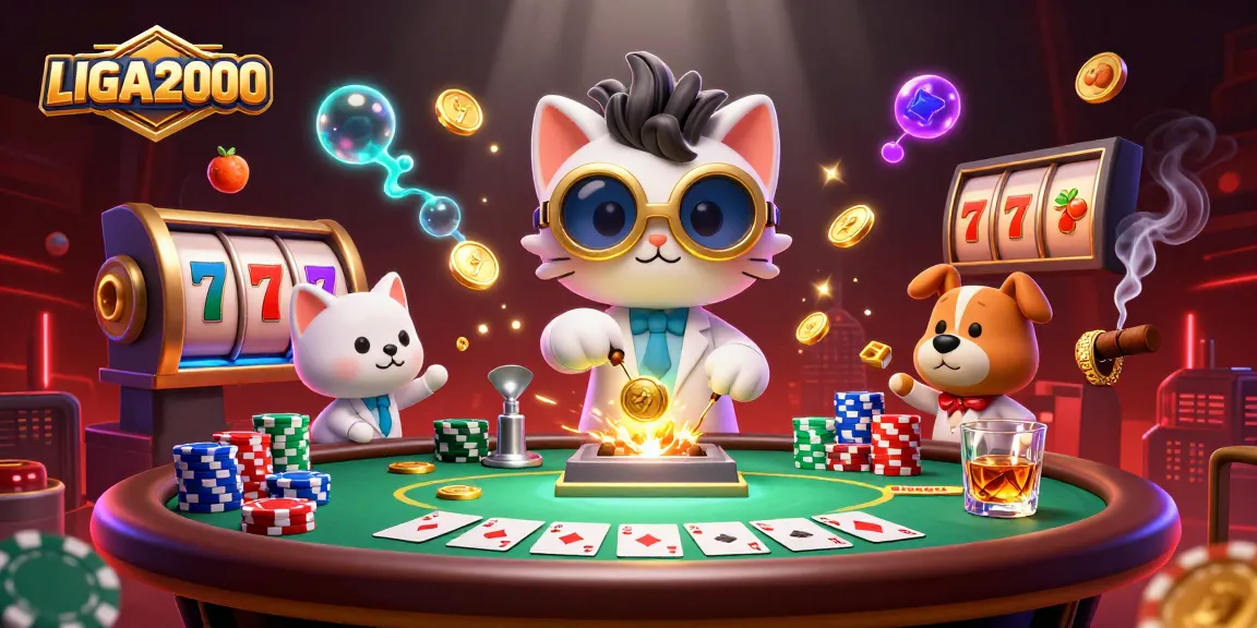Rasakan sensasi slot LIGA2000 dengan karakter kartun 3D dan suasana kasino yang penuh semangat.