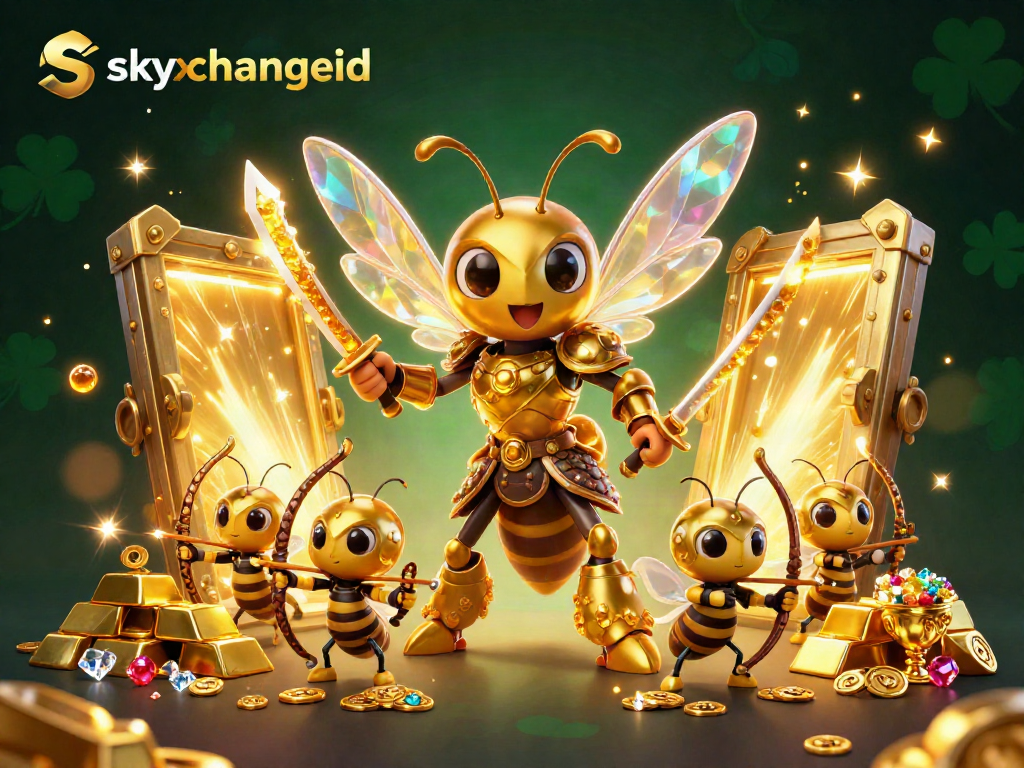 Experience skyxchangeid with a samurai hornet and golden treasure in this vibrant casino illustration.