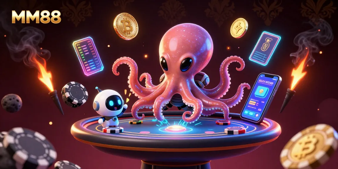 Engage with MM88's vibrant 3D alien octopus gaming in a stellar poker scene.
