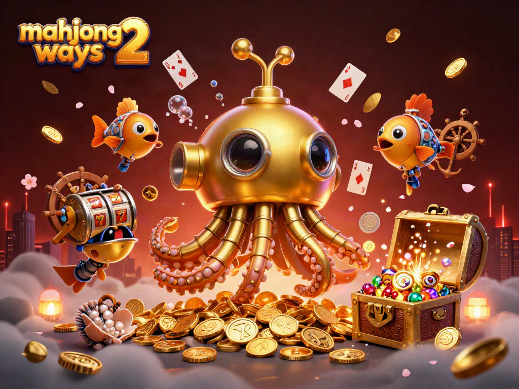 Engage with Mahjong Ways 2 in a vibrant 3D underwater casino scene filled with golden treasures and whimsical characters.