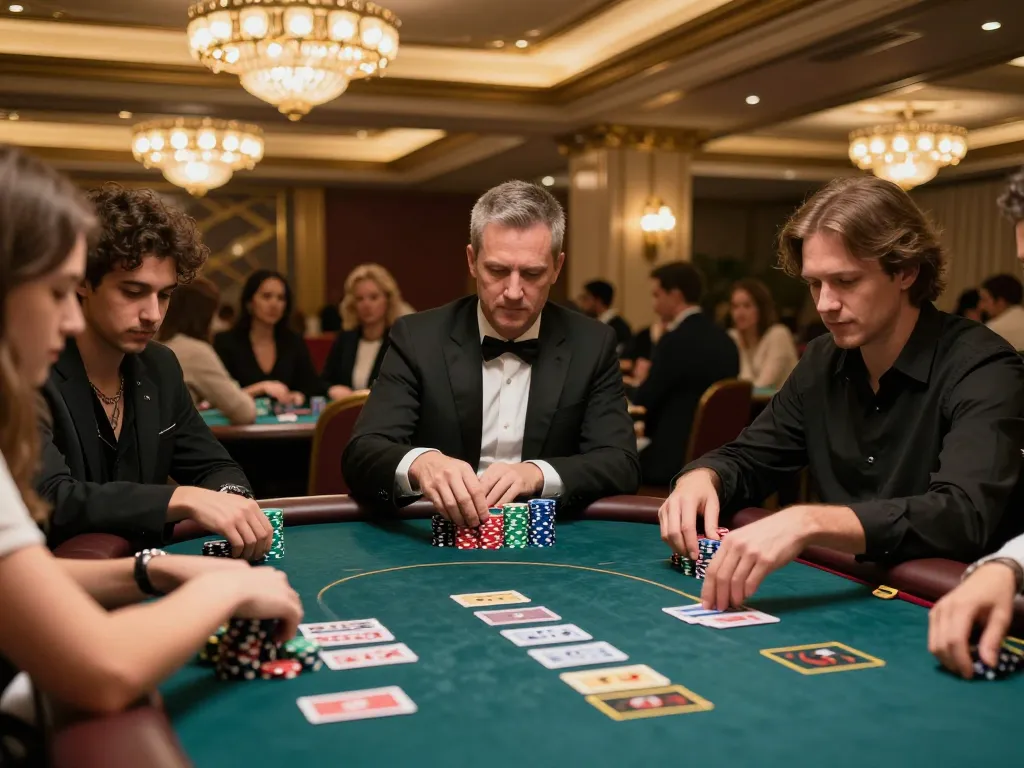 Players at taixiusunwin.art engaging in an exciting poker match with vibrant chips and cards visible