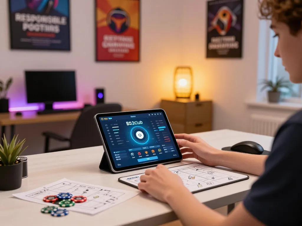 B52club user enjoying online gaming session with tablet and strategy notes at their cozy home.