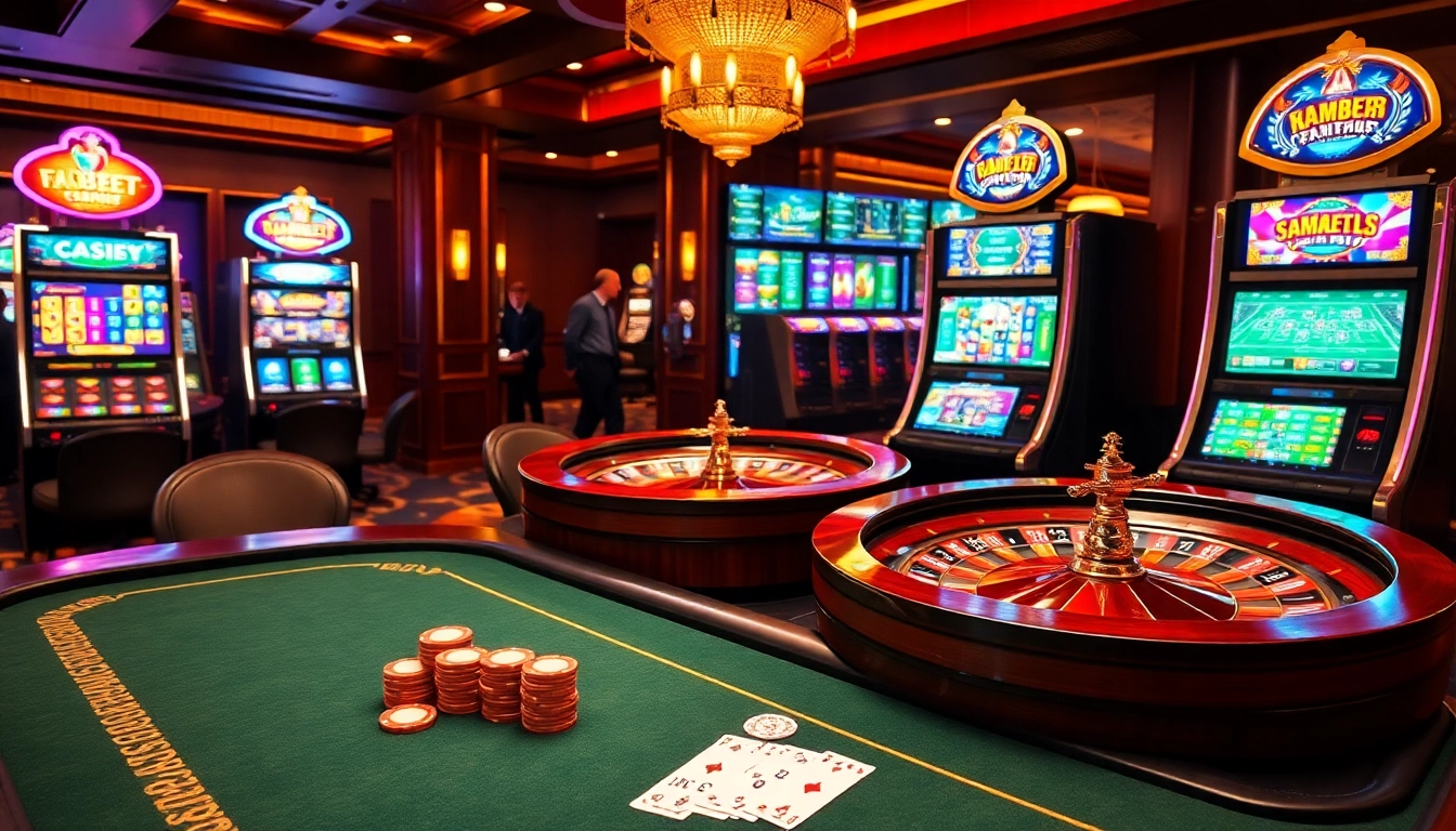Players engaging at a luxury casino table with F8bet-themed gambling elements.